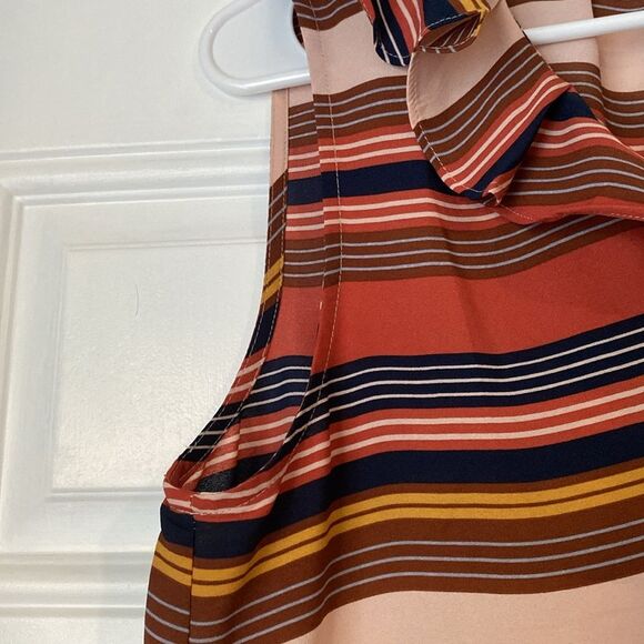 Loft Sleeveless Ruffle Collar Striped Blouse Size Small - Picture 4 of 8